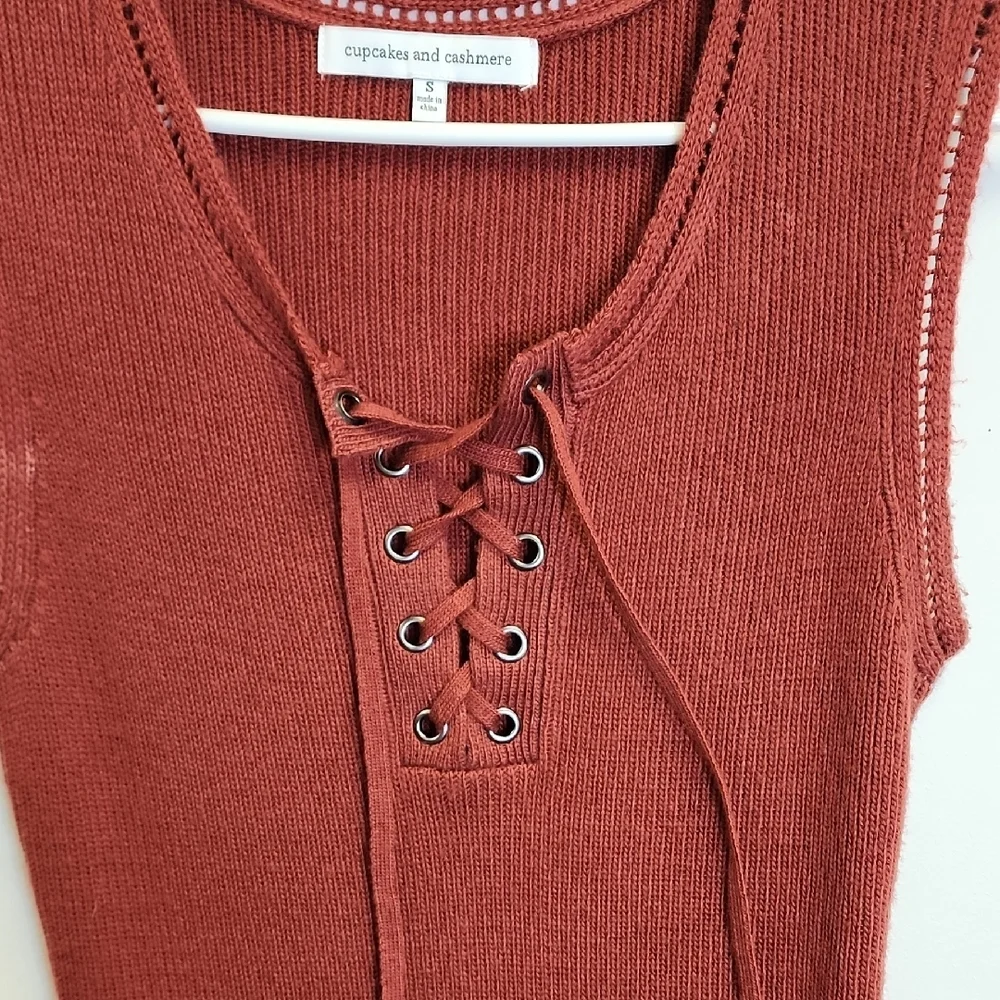 cupcakes & cashmere Rust Lace-Up Mini Dress